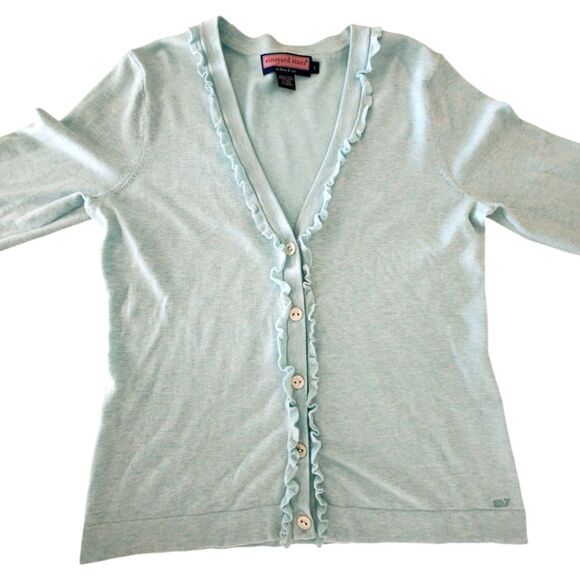 Vineyard Vines Ruffle Cardigan Aqua Blue Women Size L - Picture 8 of 9